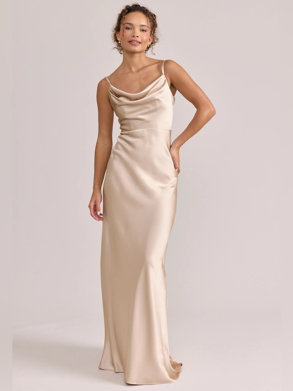 Revelry Satin Champagne Slip Gown
